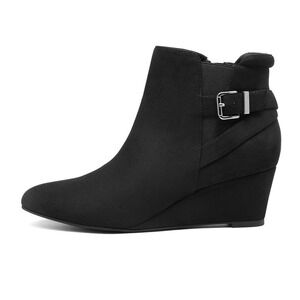 NWOT Dreampair 7.5 Pointed Toe Wedge Heel Ankle Booties Black 129890